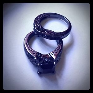 Gothic wedding ring set black 18K GP